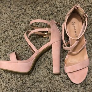 Pale Pink Velvet Chunky Heels